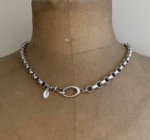 A super solid sterling silver chain.  With Albert clasp and charm holder. Heavy silver chain made to your size.