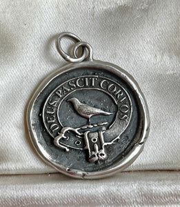 God Feeds the Ravens 25mm…. sterling silver antique wax letter seal. Religious pendant featuring a crow or raven   (A01-1)