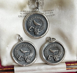 God Feeds the Ravens 25mm…. sterling silver antique wax letter seal. Religious pendant featuring a crow or raven   (A01-1)