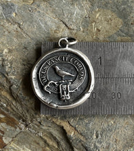 Load image into Gallery viewer, God Feeds the Ravens 25mm…. sterling silver antique wax letter seal. Religious pendant featuring a crow or raven   (A01-1)