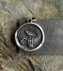 God Feeds the Ravens 25mm…. sterling silver antique wax letter seal. Religious pendant featuring a crow or raven   (A01-1)