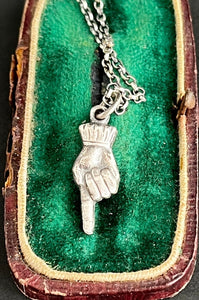Adorable and quirky Victorian hand necklace in sterling silver.