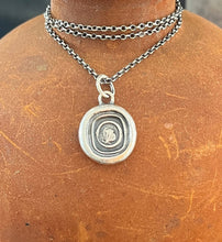 Load image into Gallery viewer, Cycle of life, rebirth, immortality, butterfly and ouroboros. Antique wax seal impression in sterling silver.