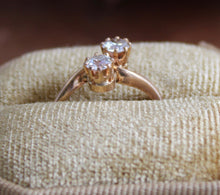 Load image into Gallery viewer, 18ct Rose gold Toi et Moi Diamond ring.   .25ct each stone.  One modern stone one old cut stone. bright clean white diamonds.