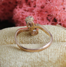 Load image into Gallery viewer, 18ct Rose gold Toi et Moi Diamond ring.   .25ct each stone.  One modern stone one old cut stone. bright clean white diamonds.