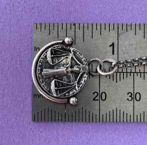 Libra handmade sterling silver pendant. Zodiac sign coin necklace.
