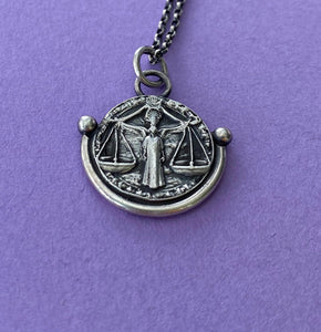 Libra handmade sterling silver pendant. Zodiac sign coin necklace.