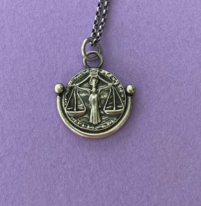 Libra handmade sterling silver pendant. Zodiac sign coin necklace.