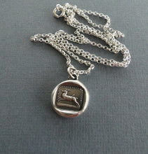 Load image into Gallery viewer, Pain causes me to flee, sterling silver necklace, amulet, pendant,  antique wax seal pendant, sterling silver, handmade , stag, or deer.