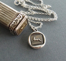 Load image into Gallery viewer, Pain causes me to flee, sterling silver necklace, amulet, pendant,  antique wax seal pendant, sterling silver, handmade , stag, or deer.