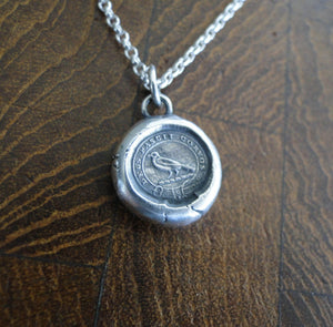 God Feeds the Ravens…. sterling silver antique wax letter seal. Religious pendant featuring a crow or raven
