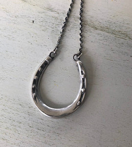 Lucky horse shoe necklace. Sterling silver good luck necklace.  You choose the length.