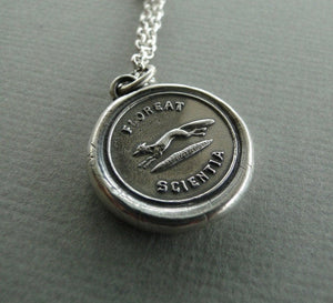 Let Knowledge Flourish….. Floreat Scientia.  Impression of antique wax seal in sterling silver. Sterling necklace, education, encouragement
