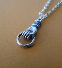 Load image into Gallery viewer, Silver hand, charm holder pendant. Victorian hand holder to hang your wax seal jewelry on.