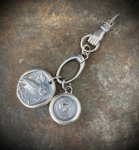 Sterling silver Victorian charm holder.  New improved design. Lovely to hang your treasures on. Sterling antique wax seal holder.