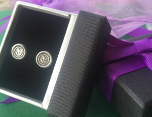 Sterling silver, Thistle, wax seal stud earrings. Scottish emblem, antique seal impression.