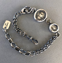 Load image into Gallery viewer, Victorian chunky silver bracelet, handmade bracelet, customised gift for her. Wonderful unique bracelet with antique wax letter seals.