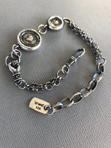 Victorian chunky silver bracelet, handmade bracelet, customised gift for her. Wonderful unique bracelet with antique wax letter seals.