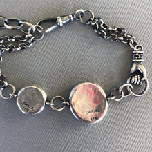 Load image into Gallery viewer, Victorian chunky silver bracelet, handmade bracelet, customised gift for her. Wonderful unique bracelet with antique wax letter seals.