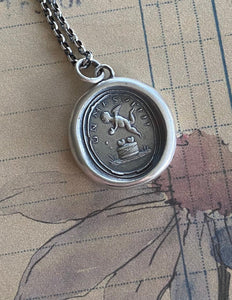 one is enough for me, cupid pendant.  antique wax seal jewelry. Sterling romantic gift.