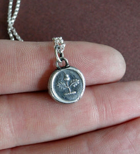 Independence, Acorn pendant. Antique wax letter seal impression, sterling silver acorn