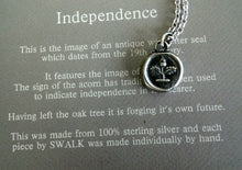 Load image into Gallery viewer, Independence, Acorn pendant. Antique wax letter seal impression, sterling silver acorn