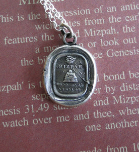 Mizpah… an emotional bond, inspirational wax seal jewelry, separation by distance or death.