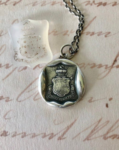 Death rather than dishonor.... Mali Mori qualm foedari.  Antique was letter seal impression.  Sterling silver meaningful jewelry.