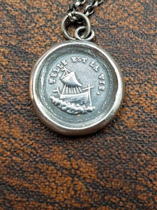 Telle est la vie, such is life boat pendant.  Antique wax letter seal. Rough seas, weathering storms.