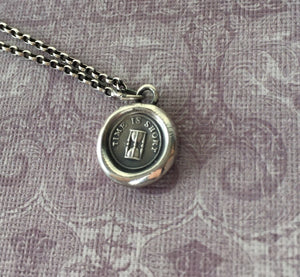 Time is short!  Antique wax letter seal.  Sterling silver,  with or without a chain.