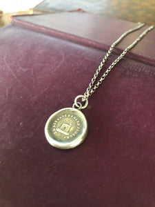 La liberté me rend fidelé..... Freedom keeps me faithful.  Antique wax letter seal impression.  Sterling silver handmade pendant