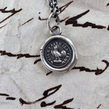 Load image into Gallery viewer, While I live I&#39;ll crow, rooster, cockerel, cocky, confident, self confidence. Wax seal necklace.
