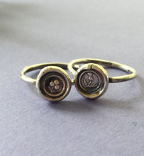 Load image into Gallery viewer, Pair of stacking rings.... Shamrock and Thistle, emblems of Ireland and Scotland. Sterling silver stackable rings.  Antique wax letter seal