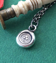 Load image into Gallery viewer, Shamrock wax seal necklace. Irish jewelry, lucky charm necklace.  Tiny shamrock pendant from Ireland