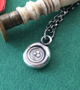 Shamrock wax seal necklace. Irish jewelry, lucky charm necklace.  Tiny shamrock pendant from Ireland