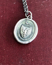 Load image into Gallery viewer, Ad Altum Volo.....Spread your winds and fly high. Antique wax letter seal pendant. Sterling handmade impression necklace.