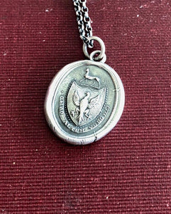 Ad Altum Volo.....Spread your winds and fly high. Antique wax letter seal pendant. Sterling handmade impression necklace.