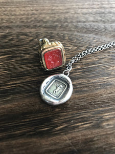Silver cupid pendant, if I lose it I am lost.  antique wax letter seal. Romantic wax seal impression. Handmade cupid pendant.