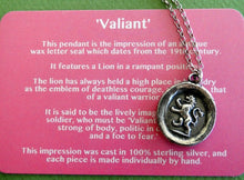 Load image into Gallery viewer, Large.......Valiant, Antique wax letter seal, Sterling silver, Lion emblem of courage,