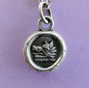 Wax Seal Pendant, sterling silver necklace, Bravery and Perseverance, Boars head ,  handmade jewelry, meaningful, good luck, amulet, pedant
