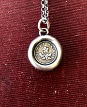 Load image into Gallery viewer, Forget me not, antique wax seal pendant, romantic, sterling silver impression of wax seal.