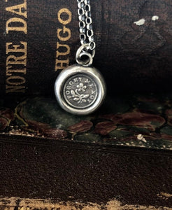 Forget me not, antique wax seal pendant, romantic, sterling silver impression of wax seal.