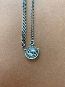 Pisces handmade sterling silver pendant. Zodiac sign coin necklace.