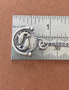 Pisces handmade sterling silver pendant. Zodiac sign coin necklace.