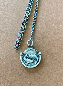 Pisces handmade sterling silver pendant. Zodiac sign coin necklace.