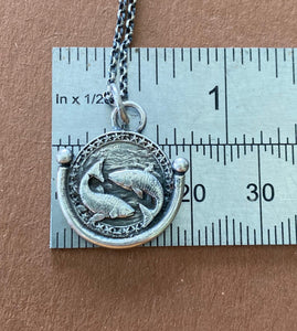 Pisces handmade sterling silver pendant. Zodiac sign coin necklace.
