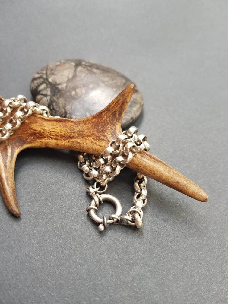 Heavy silver rolo chain. Solid silver statement chain. Luxe Victorian book chain collar.