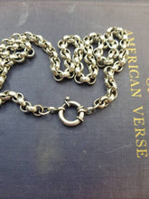 Load image into Gallery viewer, Heavy silver rolo chain. Solid silver statement chain. Luxe Victorian book chain collar.