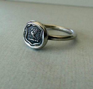 Swan Ring,  wax seal jewelry, sterling silver, amulet.
