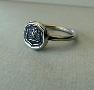 Swan Ring,  wax seal jewelry, sterling silver, amulet.